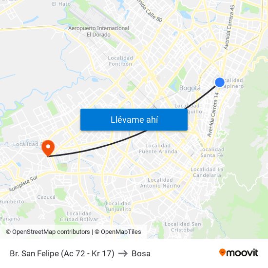 Br. San Felipe (Ac 72 - Kr 17) to Bosa map