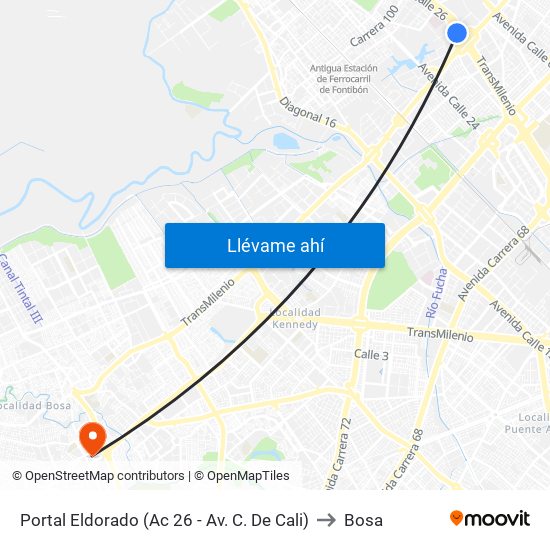 Portal Eldorado (Ac 26 - Av. C. De Cali) to Bosa map