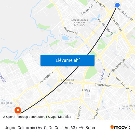 Jugos California (Av. C. De Cali - Ac 63) to Bosa map