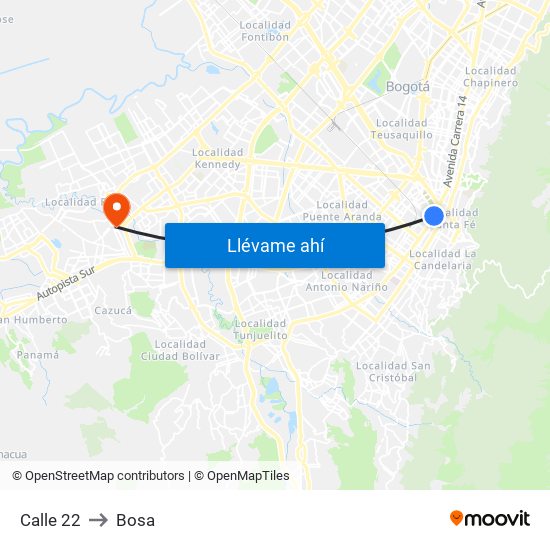 Calle 22 to Bosa map