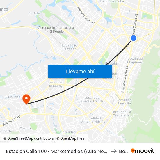 Estación Calle 100 - Marketmedios (Auto Norte - Cl 98) to Bosa map