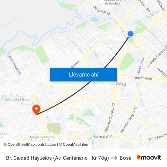 Br. Ciudad Hayuelos (Av. Centenario - Kr 78g) to Bosa map
