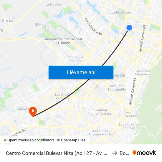 Centro Comercial Bulevar Niza (Ac 127 - Av. Suba) to Bosa map