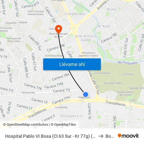 Hospital Pablo VI Bosa (Cl 63 Sur - Kr 77g) (A) to Bosa map