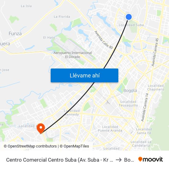 Centro Comercial Centro Suba (Av. Suba - Kr 91) to Bosa map