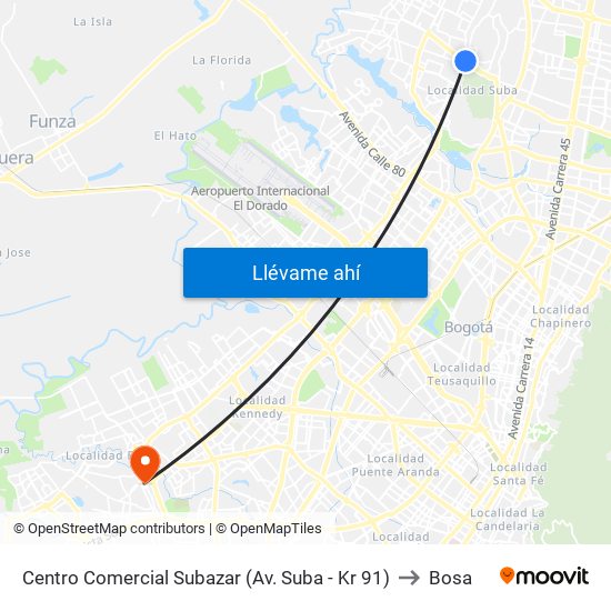 Centro Comercial Subazar (Av. Suba - Kr 91) to Bosa map