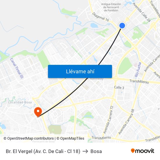 Br. El Vergel (Av. C. De Cali - Cl 18) to Bosa map