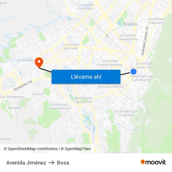 Avenida Jiménez to Bosa map