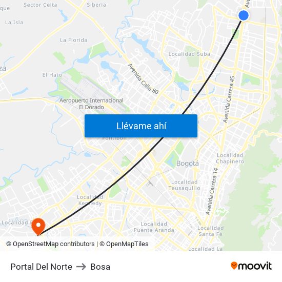 Portal Del Norte to Bosa map