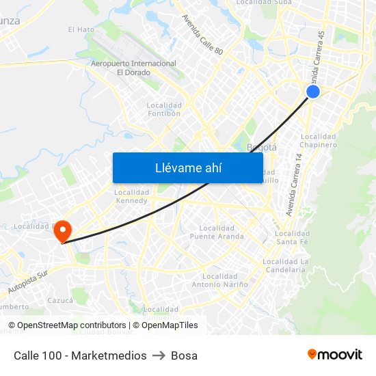 Calle 100 - Marketmedios to Bosa map