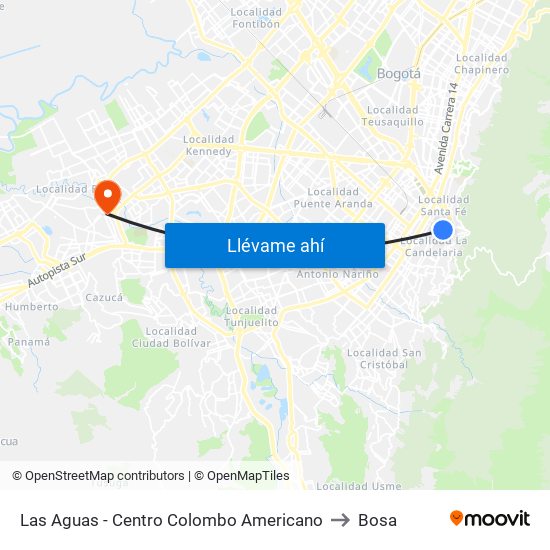 Las Aguas - Centro Colombo Americano to Bosa map