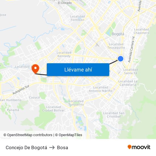 Concejo De Bogotá to Bosa map