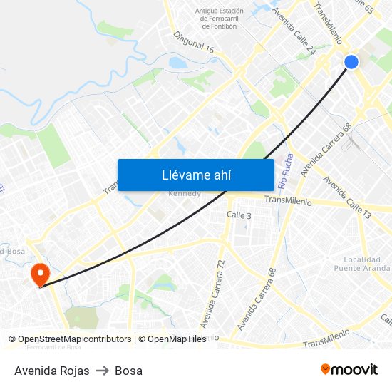 Avenida Rojas to Bosa map