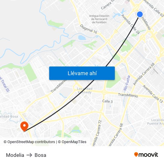 Modelia to Bosa map