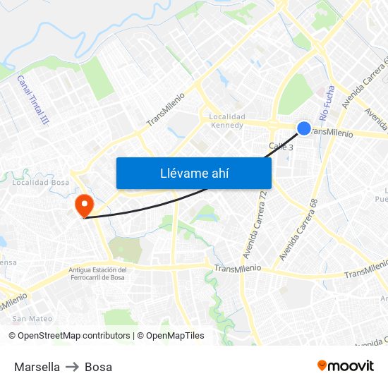 Marsella to Bosa map