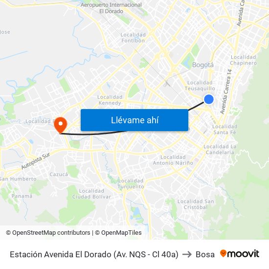 Estación Avenida El Dorado (Av. NQS - Cl 40a) to Bosa map