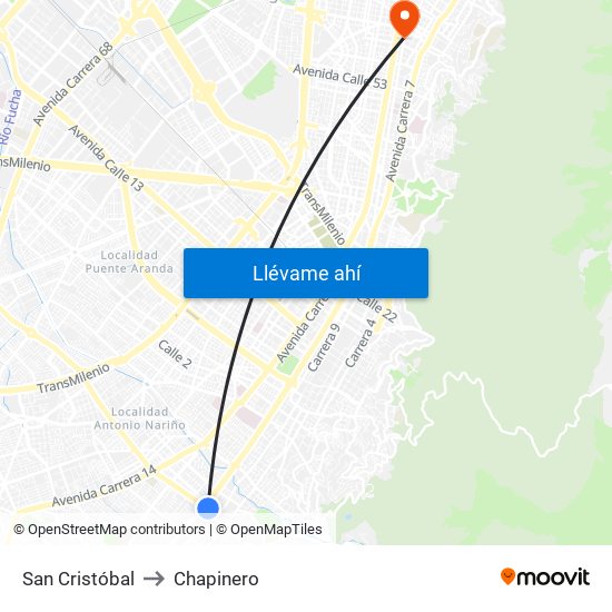 San Cristóbal to Chapinero map