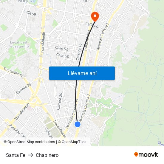 Santa Fe to Chapinero map