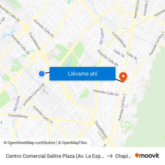 Centro Comercial Salitre Plaza (Av. La Esperanza - Kr 68b) to Chapinero map