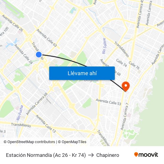 Estación Normandía (Ac 26 - Kr 74) to Chapinero map
