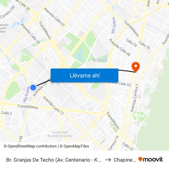 Br. Granjas De Techo (Av. Centenario - Kr 65) to Chapinero map