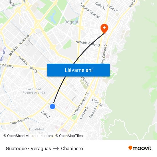 Guatoque - Veraguas to Chapinero map