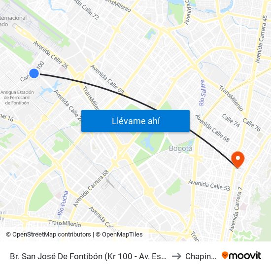 Br. San José De Fontibón (Kr 100 - Av. Esperanza) to Chapinero map