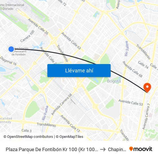 Plaza Parque De Fontibón Kr 100 (Kr 100 - Cl 17a) to Chapinero map
