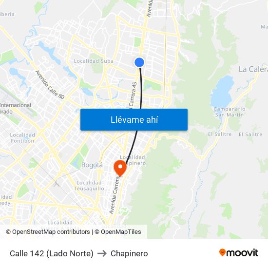 Calle 142 (Lado Norte) to Chapinero map