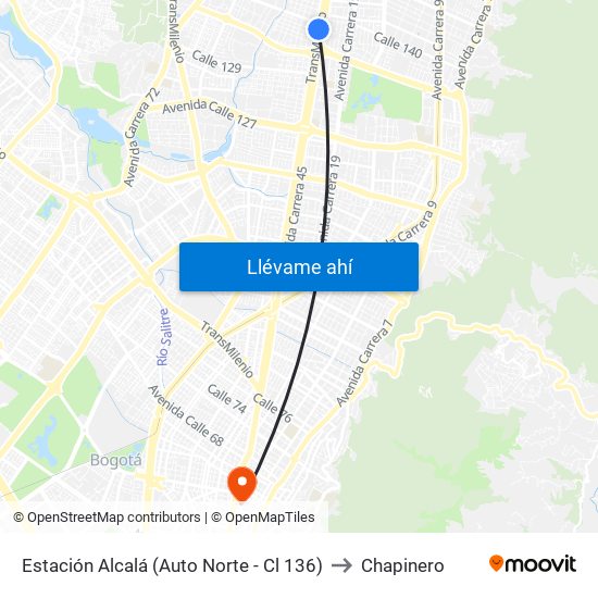 Estación Alcalá (Auto Norte - Cl 136) to Chapinero map