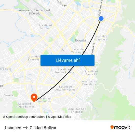 Usaquén to Ciudad Bolívar map