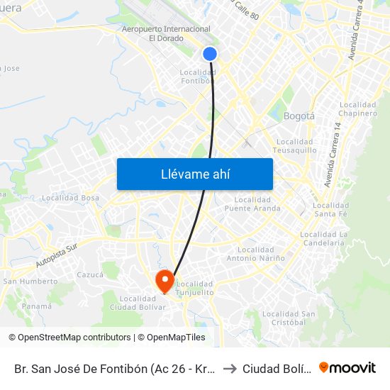 Br. San José De Fontibón (Ac 26 - Kr 96a) to Ciudad Bolívar map