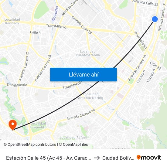 Estación Calle 45 (Ac 45 - Av. Caracas) to Ciudad Bolívar map