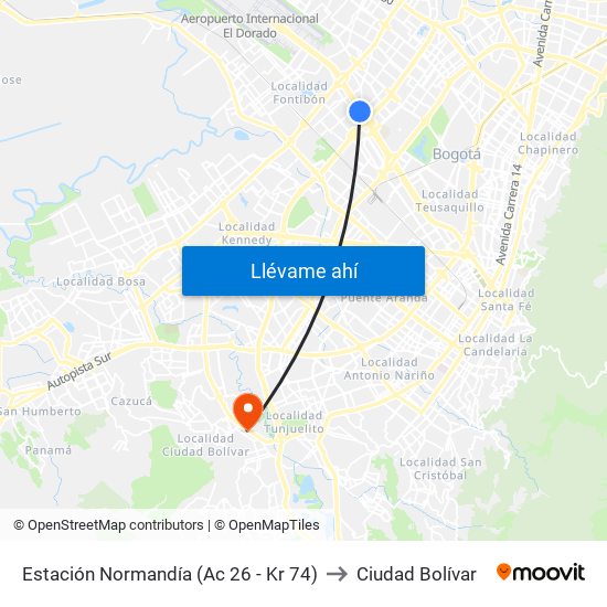 Estación Normandía (Ac 26 - Kr 74) to Ciudad Bolívar map