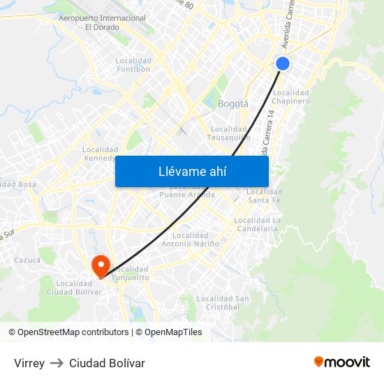 Virrey to Ciudad Bolívar map