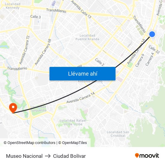 Museo Nacional to Ciudad Bolívar map