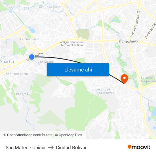 San Mateo - Unisur to Ciudad Bolívar map