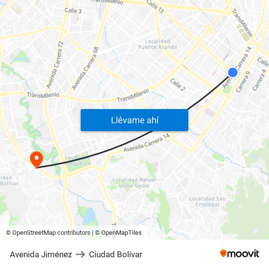 Avenida Jiménez to Ciudad Bolívar map