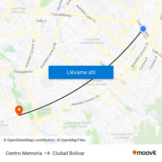 Centro Memoria to Ciudad Bolívar map