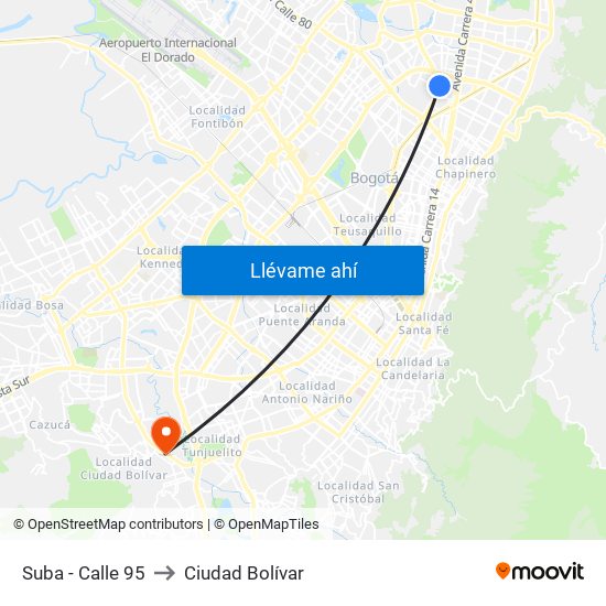 Suba - Calle 95 to Ciudad Bolívar map