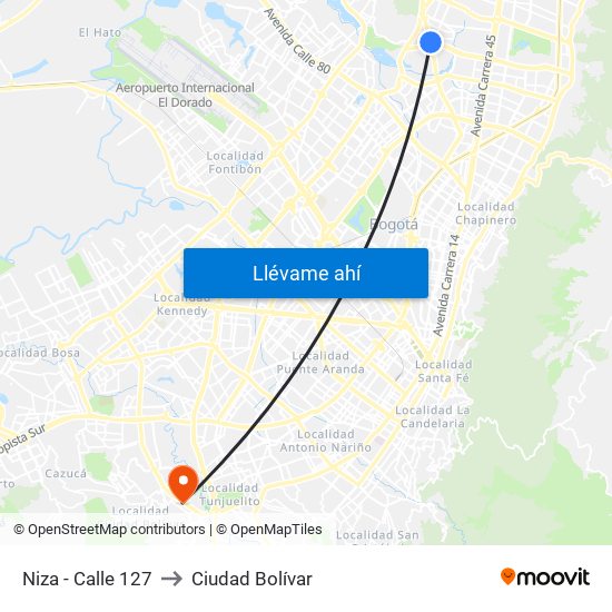 Niza - Calle 127 to Ciudad Bolívar map