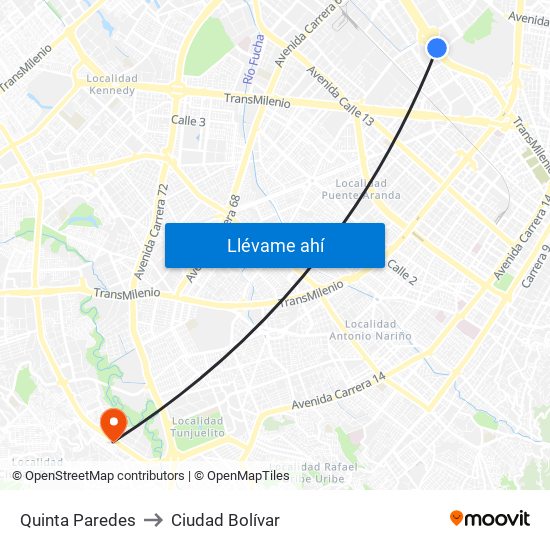 Quinta Paredes to Ciudad Bolívar map