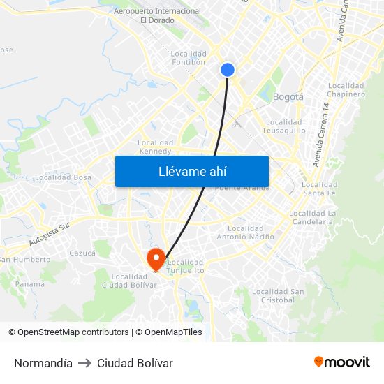 Normandía to Ciudad Bolívar map