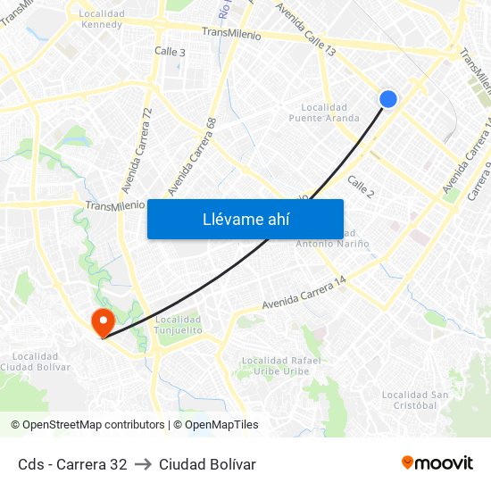 Cds - Carrera 32 to Ciudad Bolívar map