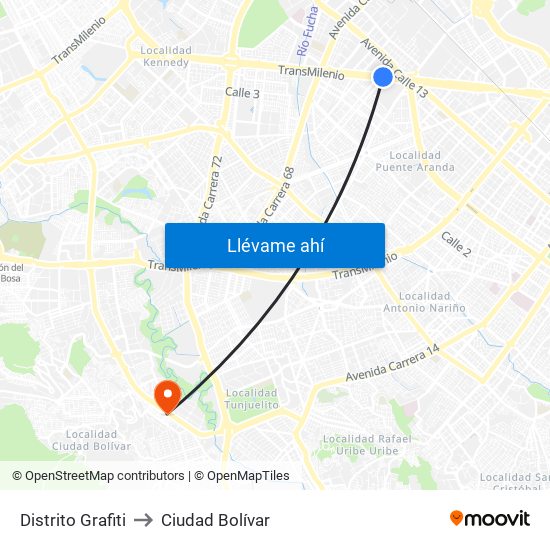 Distrito Grafiti to Ciudad Bolívar map