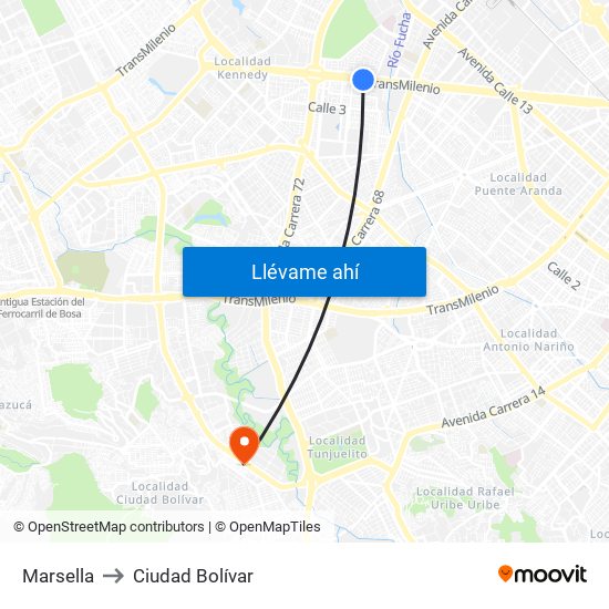 Marsella to Ciudad Bolívar map