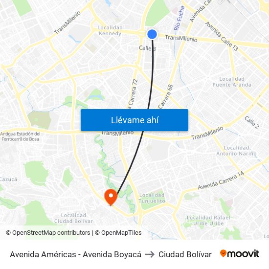 Avenida Américas - Avenida Boyacá to Ciudad Bolívar map