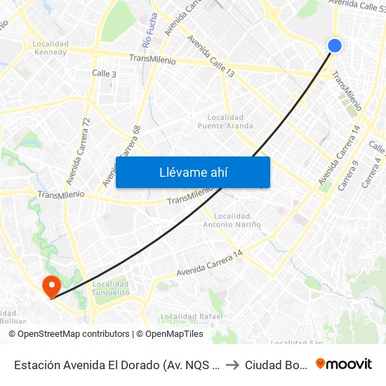 Estación Avenida El Dorado (Av. NQS - Cl 40a) to Ciudad Bolívar map