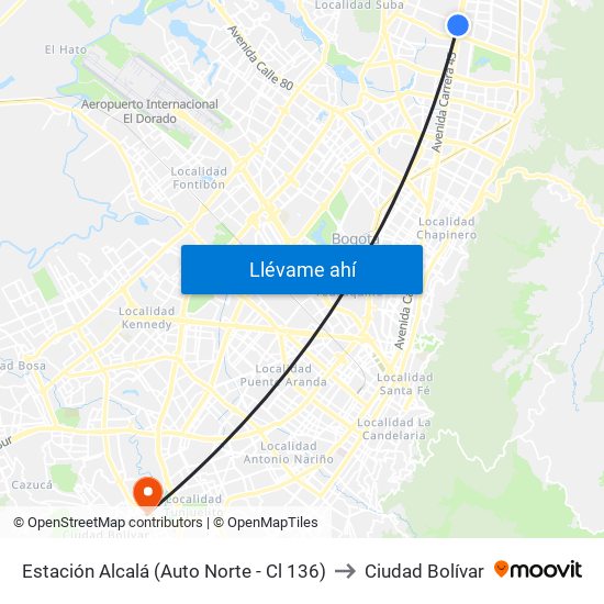 Estación Alcalá (Auto Norte - Cl 136) to Ciudad Bolívar map