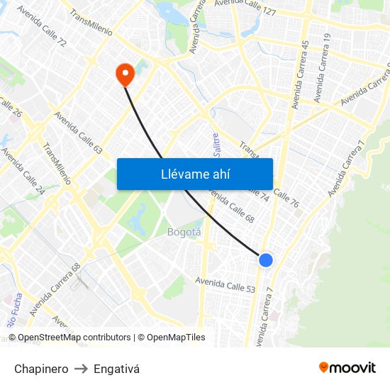 Chapinero to Engativá map